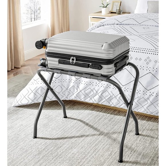 Luggage Rack Stand Suitcase Rack Folding Metal Gray Nylon Belt Rubber Feet - Picture 6 of 7